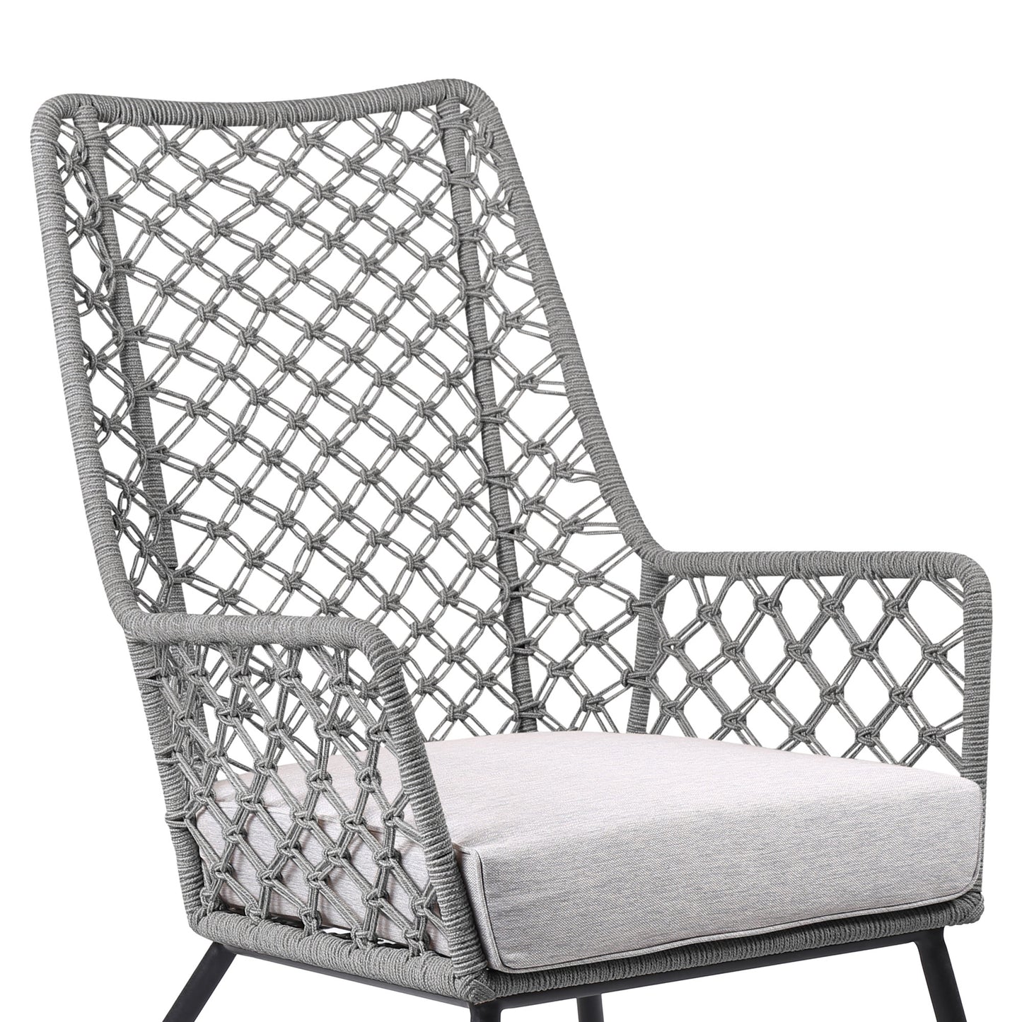 26" Gray Metal Indoor Outdoor Dining Chair with Gray Cushion