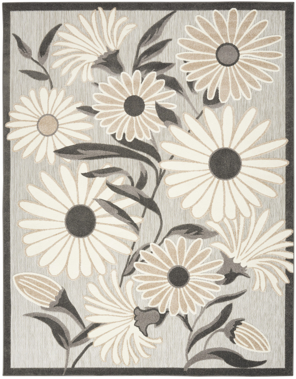 9' X 12' Beige Floral Stain Resistant Non Skid Area Rug