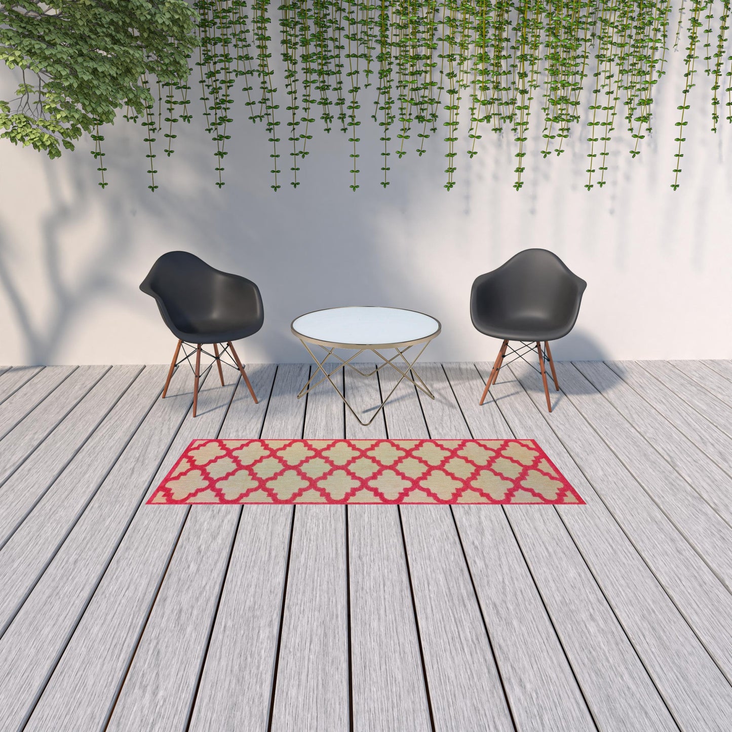 2' X 8' Red Geometric Stain Resistant Indoor Outdoor Area Rug