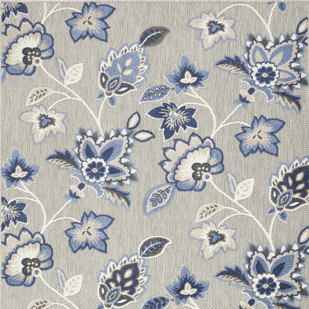 9' X 12' Blue And Grey Floral Stain Resistant Non Skid Area Rug