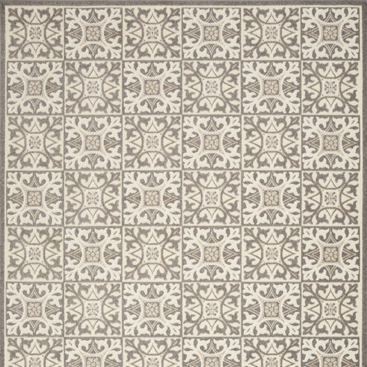 8' X 11' Ivory And Grey Fleur De Lis Stain Resistant Non Skid Area Rug