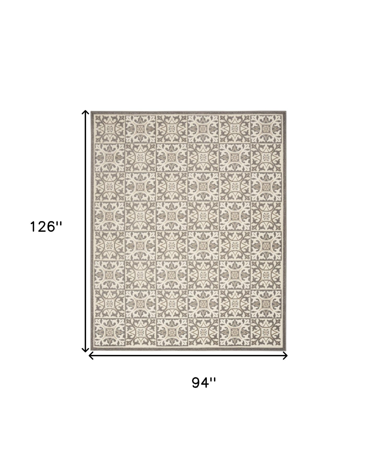 8' X 11' Ivory And Grey Fleur De Lis Stain Resistant Non Skid Area Rug