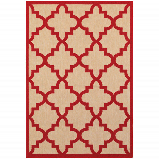 10' x 13' Red Geometric Stain Resistant Indoor Outdoor Area Rug