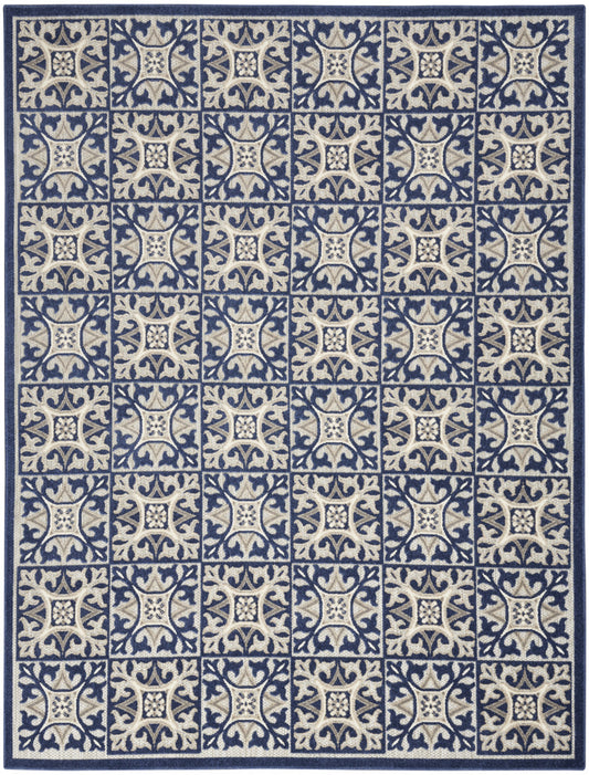 8' X 11' Blue Fleur De Lis Stain Resistant Non Skid Area Rug