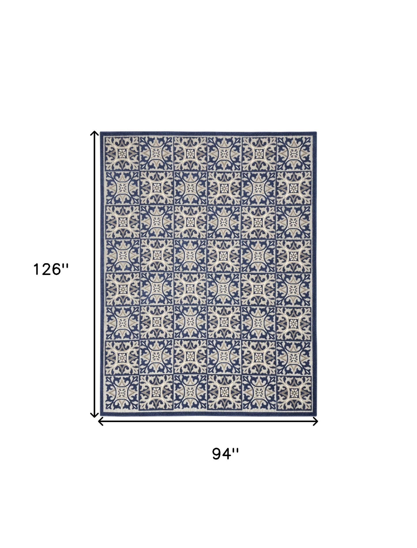 8' X 11' Blue Fleur De Lis Stain Resistant Non Skid Area Rug