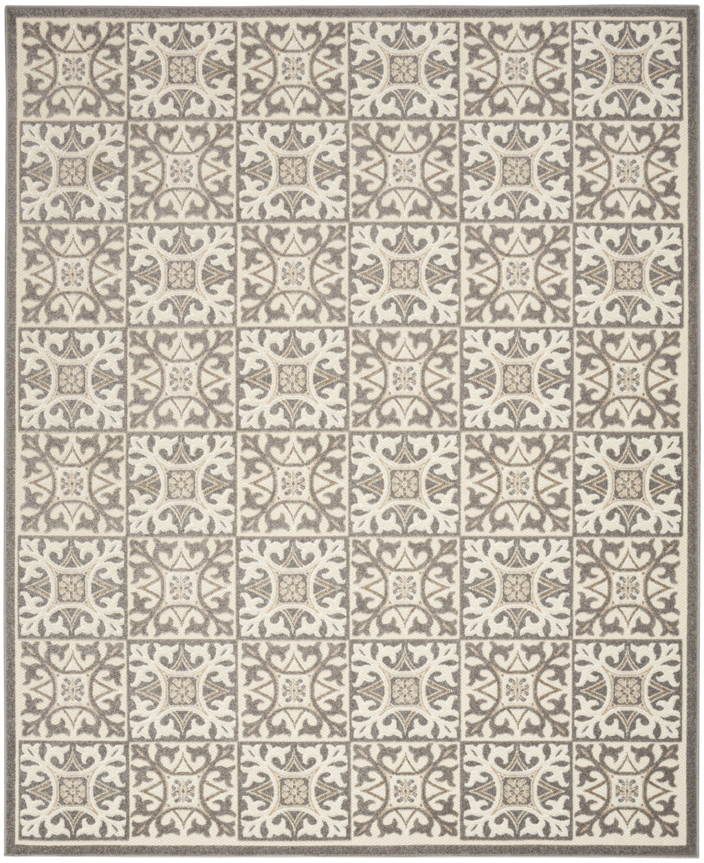 5' X 8' Ivory And Grey Fleur De Lis Stain Resistant Non Skid Area Rug