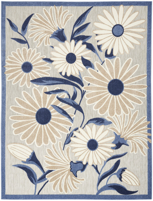 8' X 11' Blue And Grey Floral Stain Resistant Non Skid Area Rug