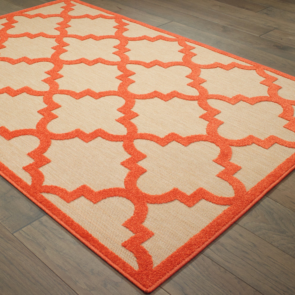 8' x 11' Orange Geometric Stain Resistant Indoor Outdoor Area Rug