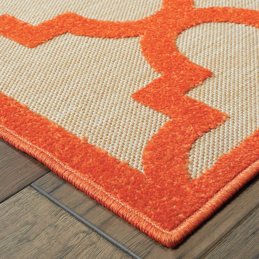 8' x 11' Orange Geometric Stain Resistant Indoor Outdoor Area Rug