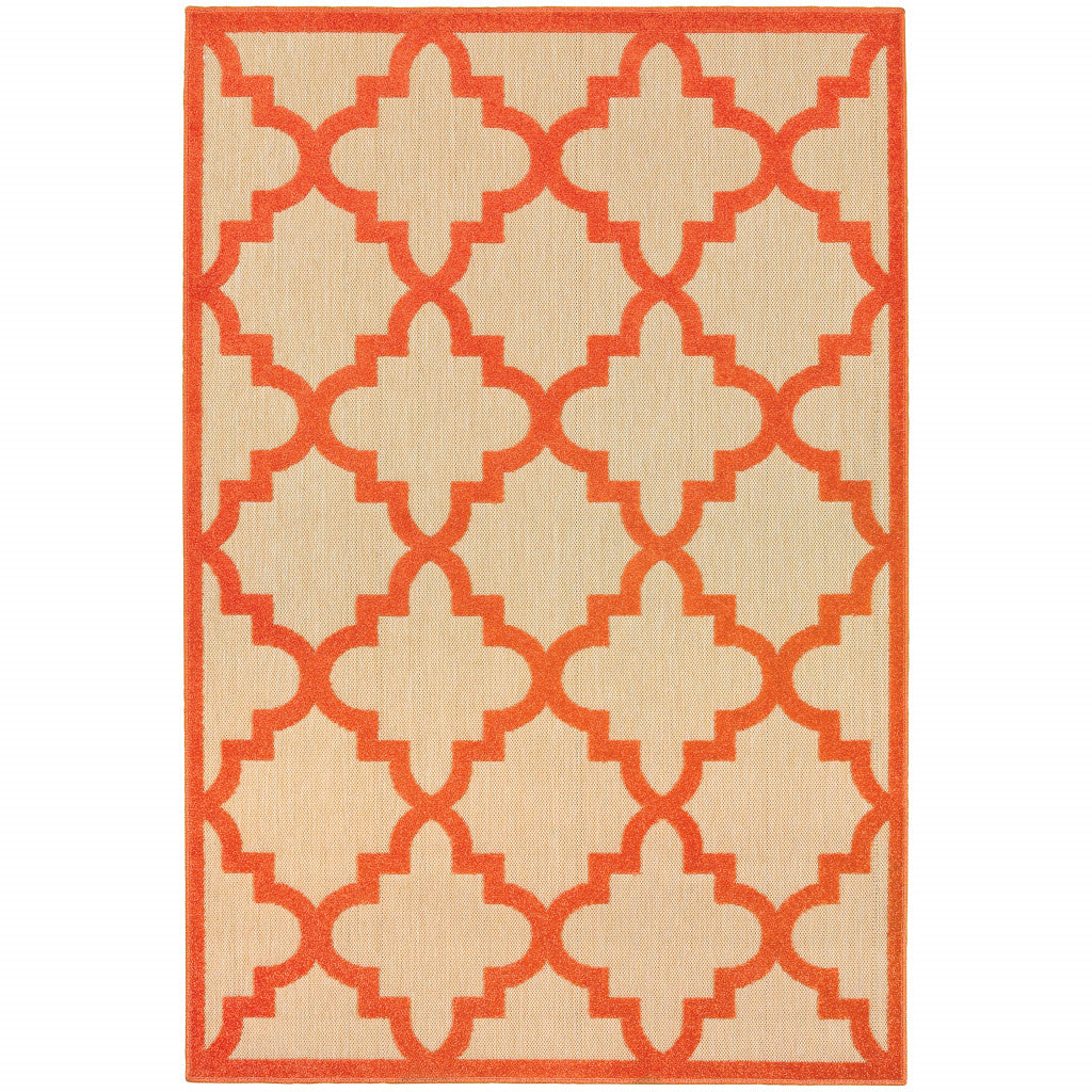 8' x 11' Orange Geometric Stain Resistant Indoor Outdoor Area Rug