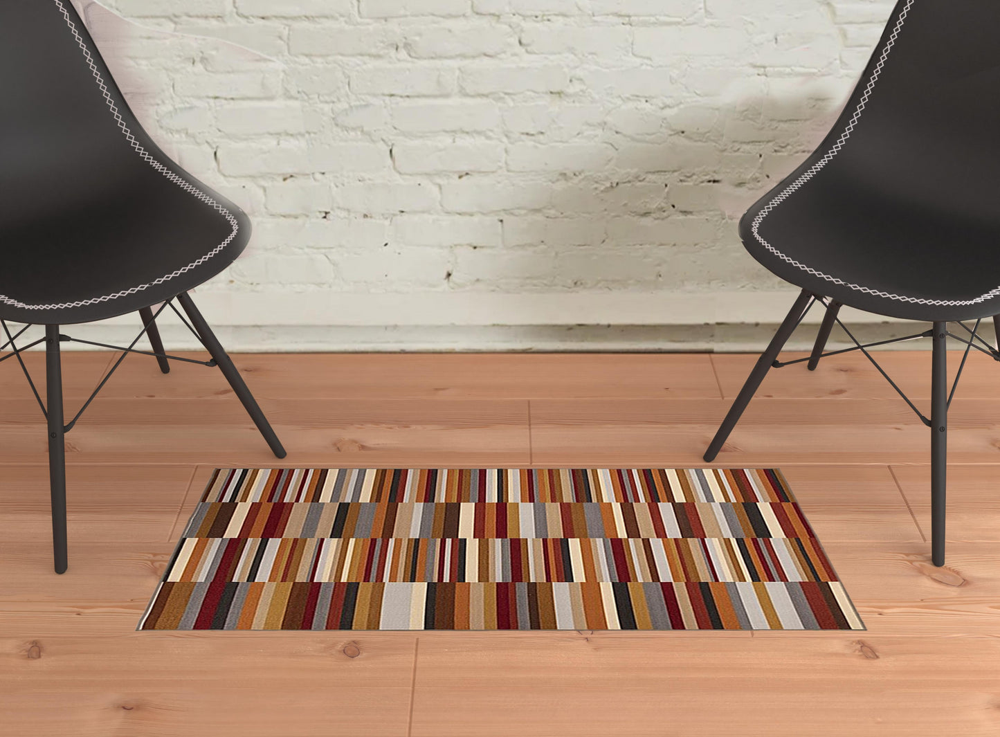 2' X 3' Taupe Striped Stain Resistant Non Skid Indoor Outdoor Area Rug