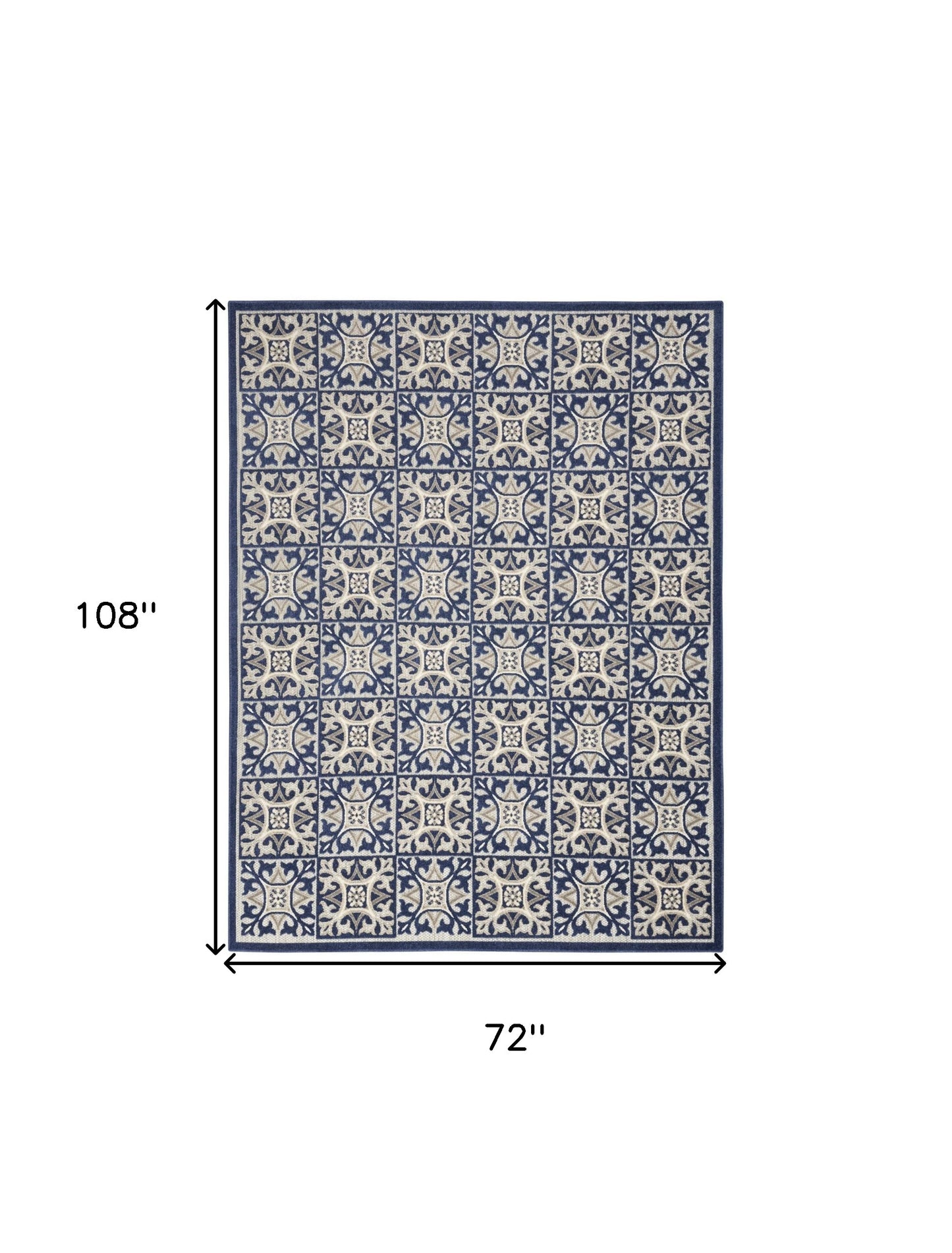 6' X 9' Blue Fleur De Lis Stain Resistant Non Skid Area Rug