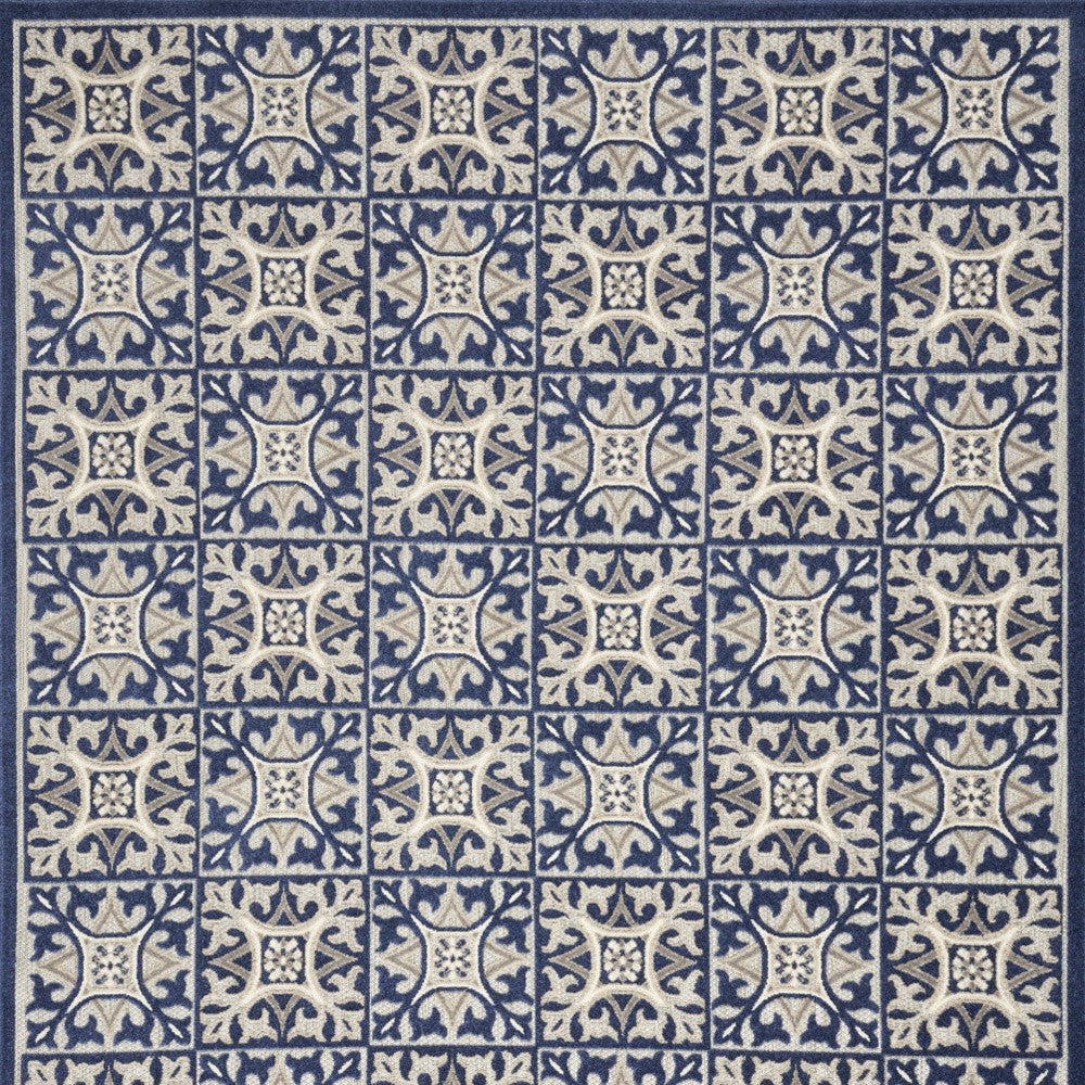 6' X 9' Blue Fleur De Lis Stain Resistant Non Skid Area Rug