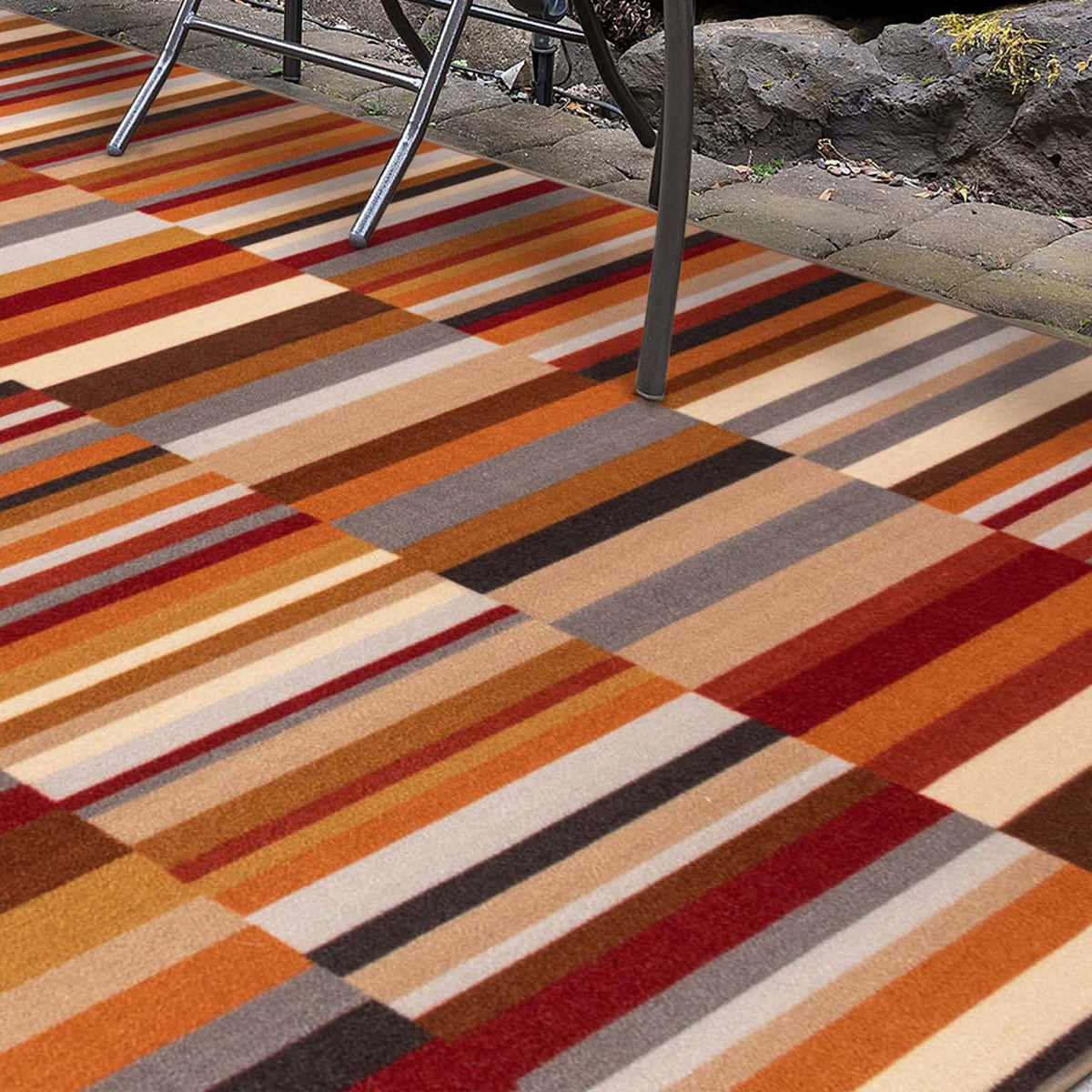 5' X 8' Taupe Striped Stain Resistant Non Skid Indoor Outdoor Area Rug