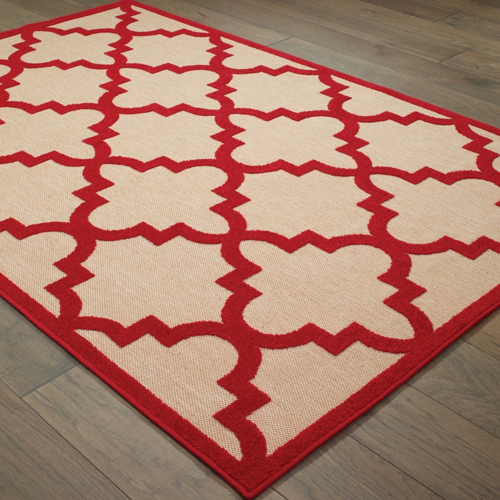 5' x 8' Red Geometric Stain Resistant Indoor Outdoor Area Rug