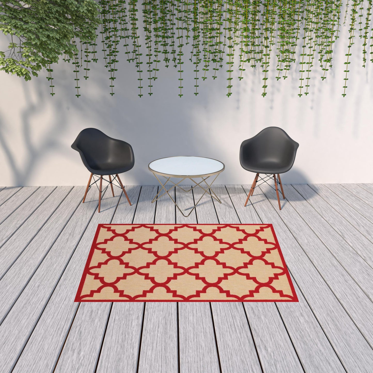 5' x 8' Red Geometric Stain Resistant Indoor Outdoor Area Rug