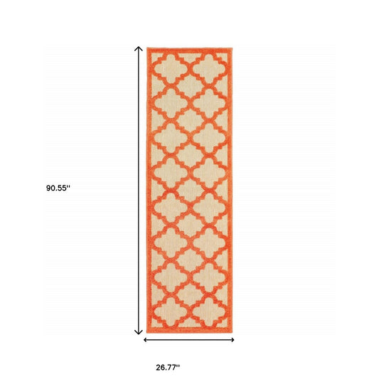 2' X 8' Orange Geometric Stain Resistant Indoor Outdoor Area Rug