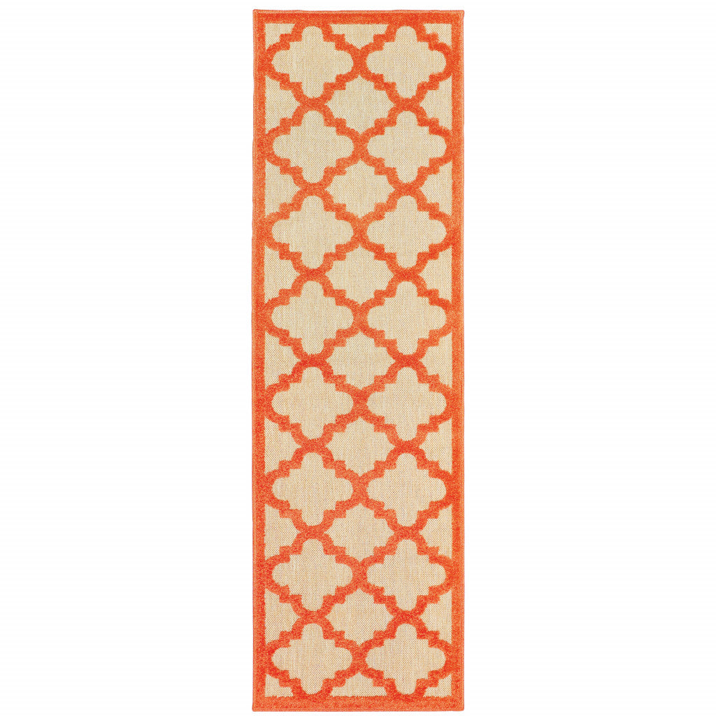 2' X 8' Orange Geometric Stain Resistant Indoor Outdoor Area Rug