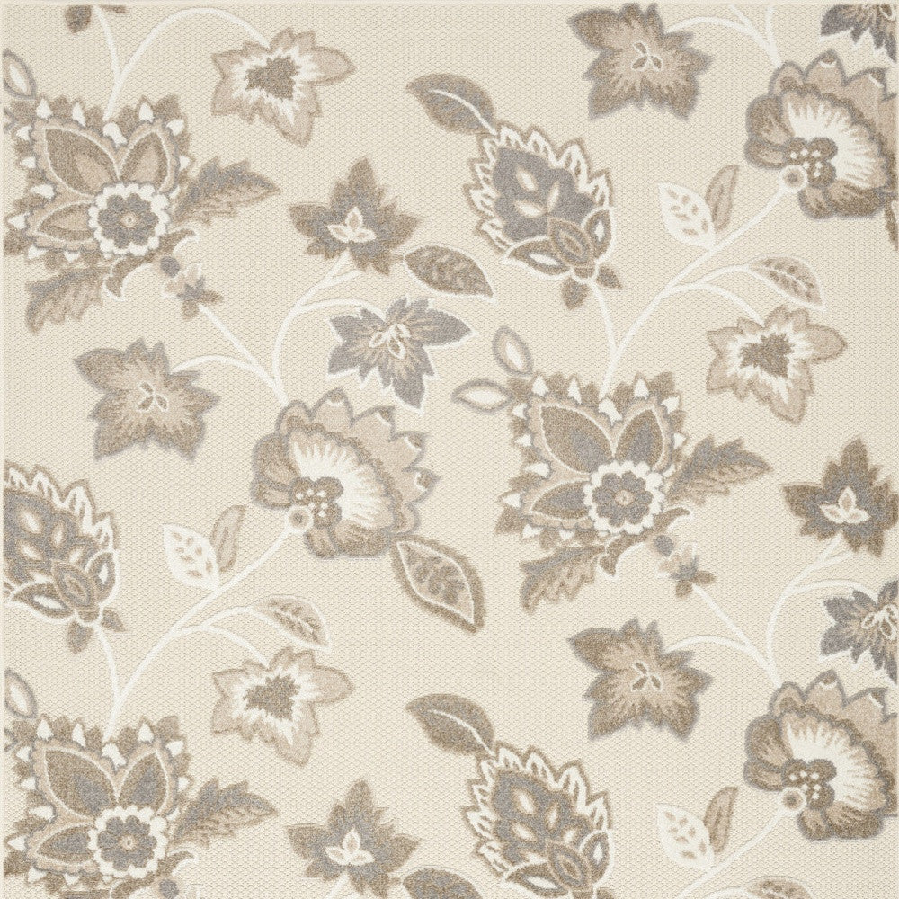 5' X 8' Beige Floral Stain Resistant Non Skid Area Rug