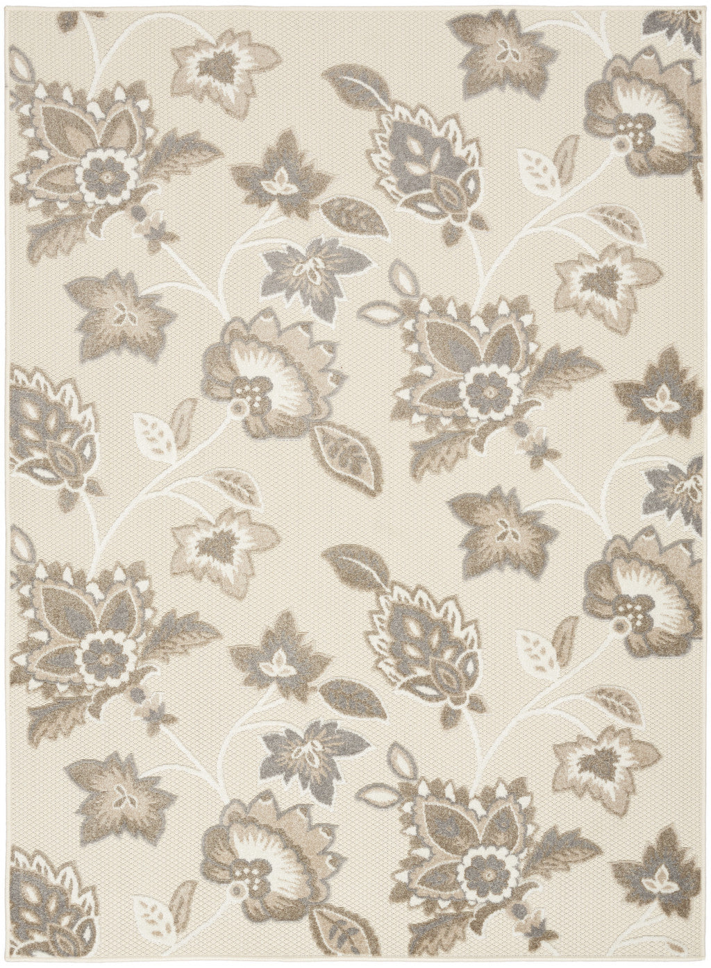 5' X 8' Beige Floral Stain Resistant Non Skid Area Rug