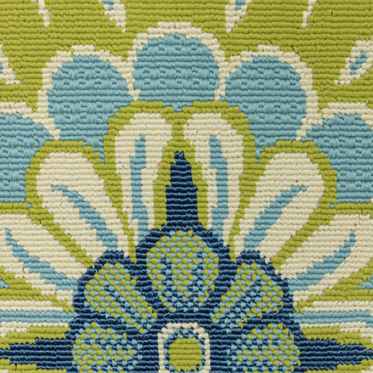 4' x 6' Green and Ivory Floral Stain Resistant Indoor Outdoor Area Rug