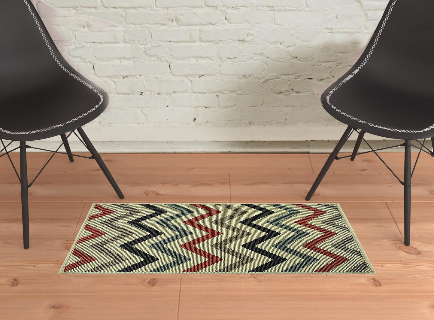 2' X 3' Stone Chevron Stain Resistant Indoor Outdoor Area Rug