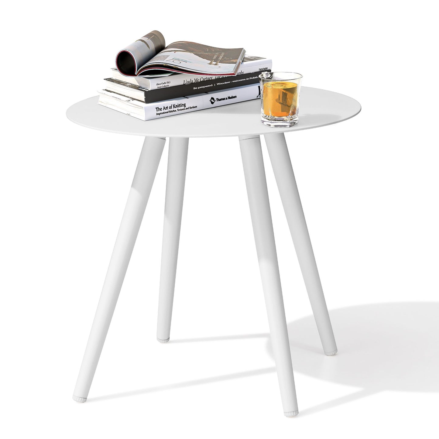 16" White Rounded Metal Outdoor Side Table