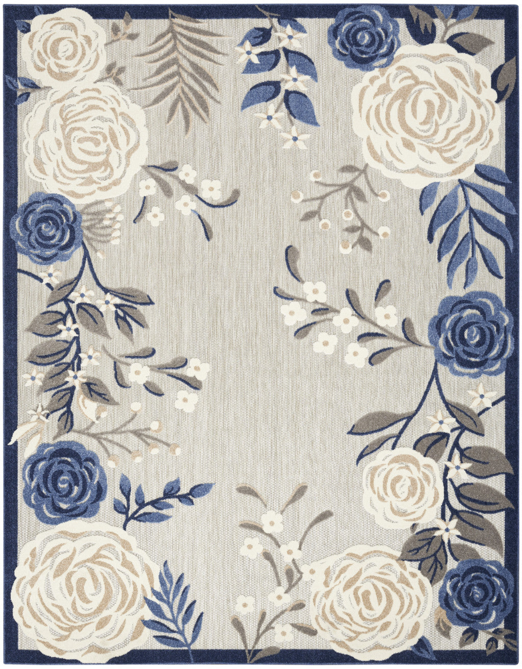 5' X 8' Blue And Grey Floral Stain Resistant Non Skid Area Rug