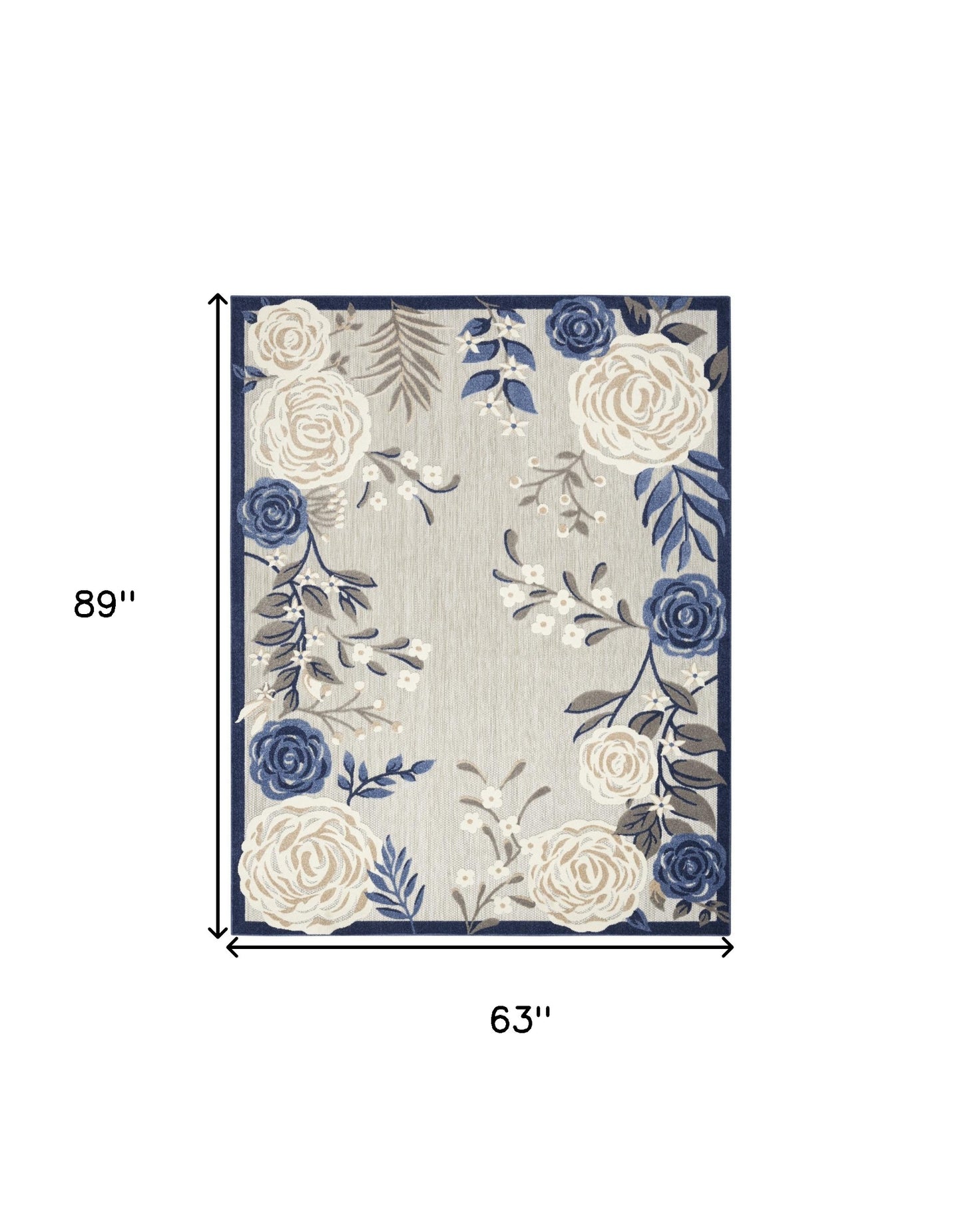 5' X 8' Blue And Grey Floral Stain Resistant Non Skid Area Rug