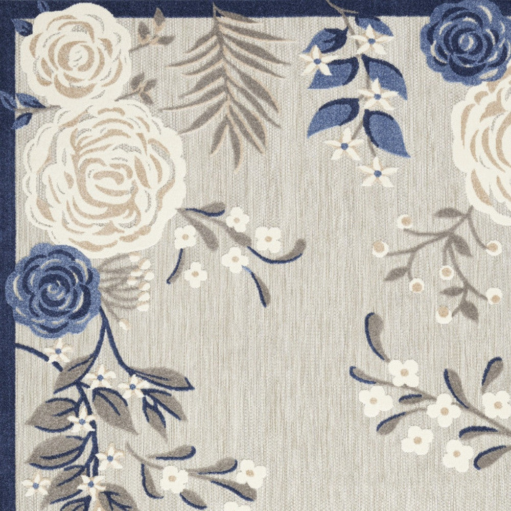 5' X 8' Blue And Grey Floral Stain Resistant Non Skid Area Rug