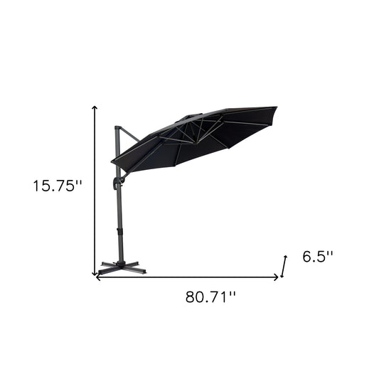 10' Black Polyester Round Tilt Cantilever Patio Umbrella With Stand