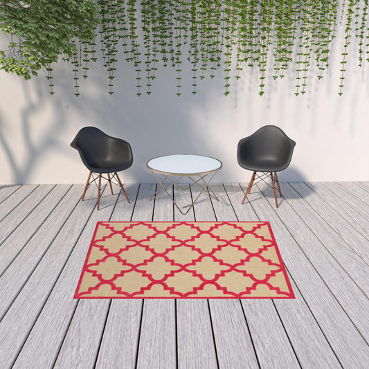 5' x 8' Red Geometric Stain Resistant Indoor Outdoor Area Rug