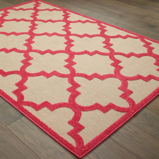 4' x 5' Red Geometric Stain Resistant Indoor Outdoor Area Rug