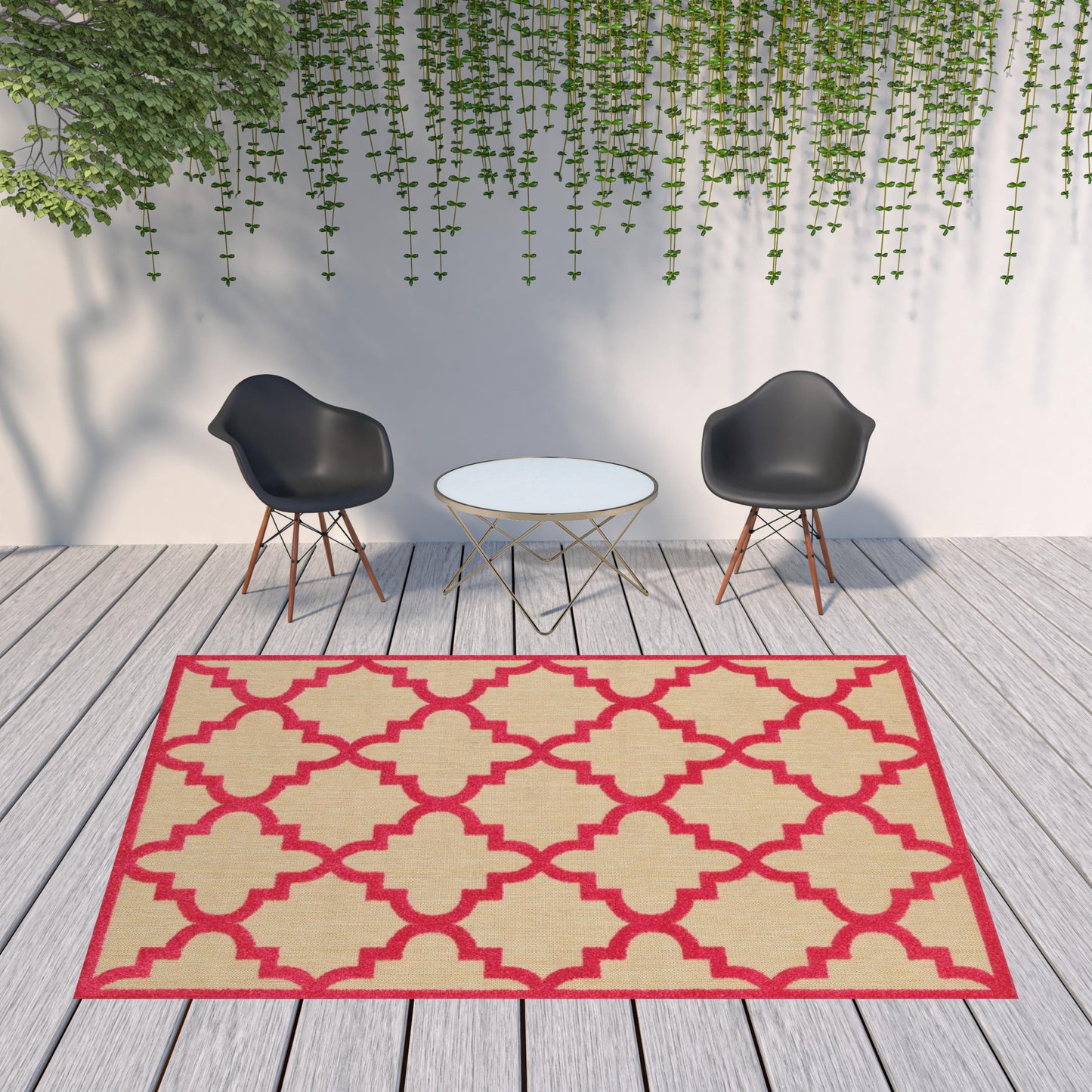 8' x 11' Red Geometric Stain Resistant Indoor Outdoor Area Rug