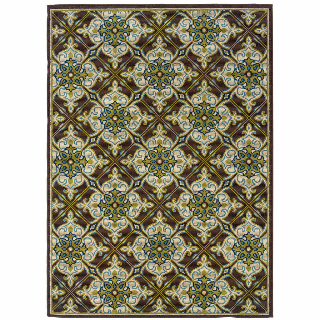 4' x 6' Brown and Ivory Floral Stain Resistant Indoor Outdoor Area Rug