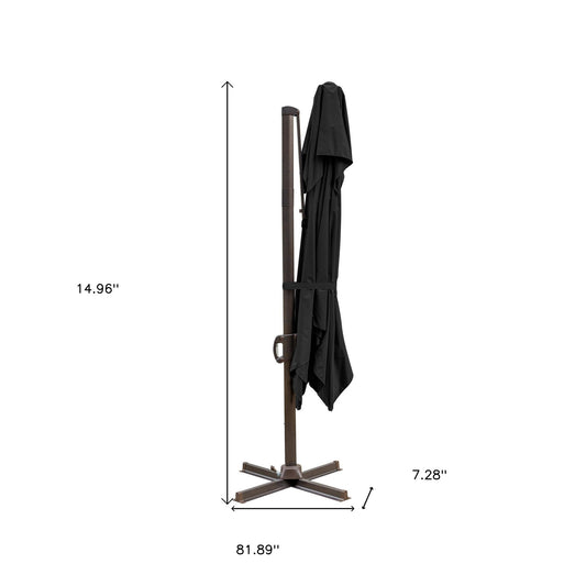 10' Black Polyester Square Tilt Cantilever Patio Umbrella With Stand