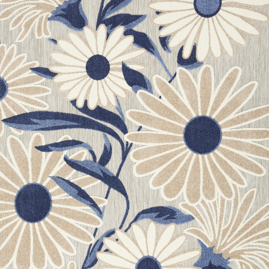 7' X 10' Blue And Grey Floral Stain Resistant Non Skid Area Rug