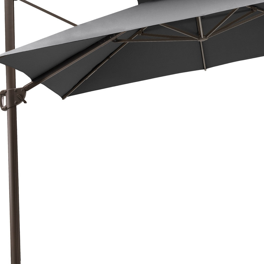 11' Dark Gray Polyester Round Tilt Cantilever Patio Umbrella With Stand