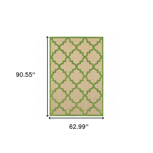 5' x 8' Green Geometric Stain Resistant Indoor Outdoor Area Rug