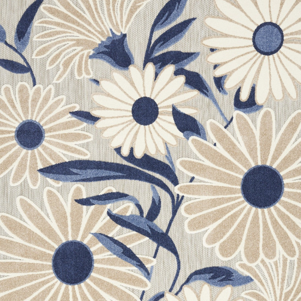 6' X 9' Blue And Grey Floral Stain Resistant Non Skid Area Rug