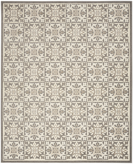 4' X 6' Ivory And Grey Fleur De Lis Stain Resistant Non Skid Area Rug