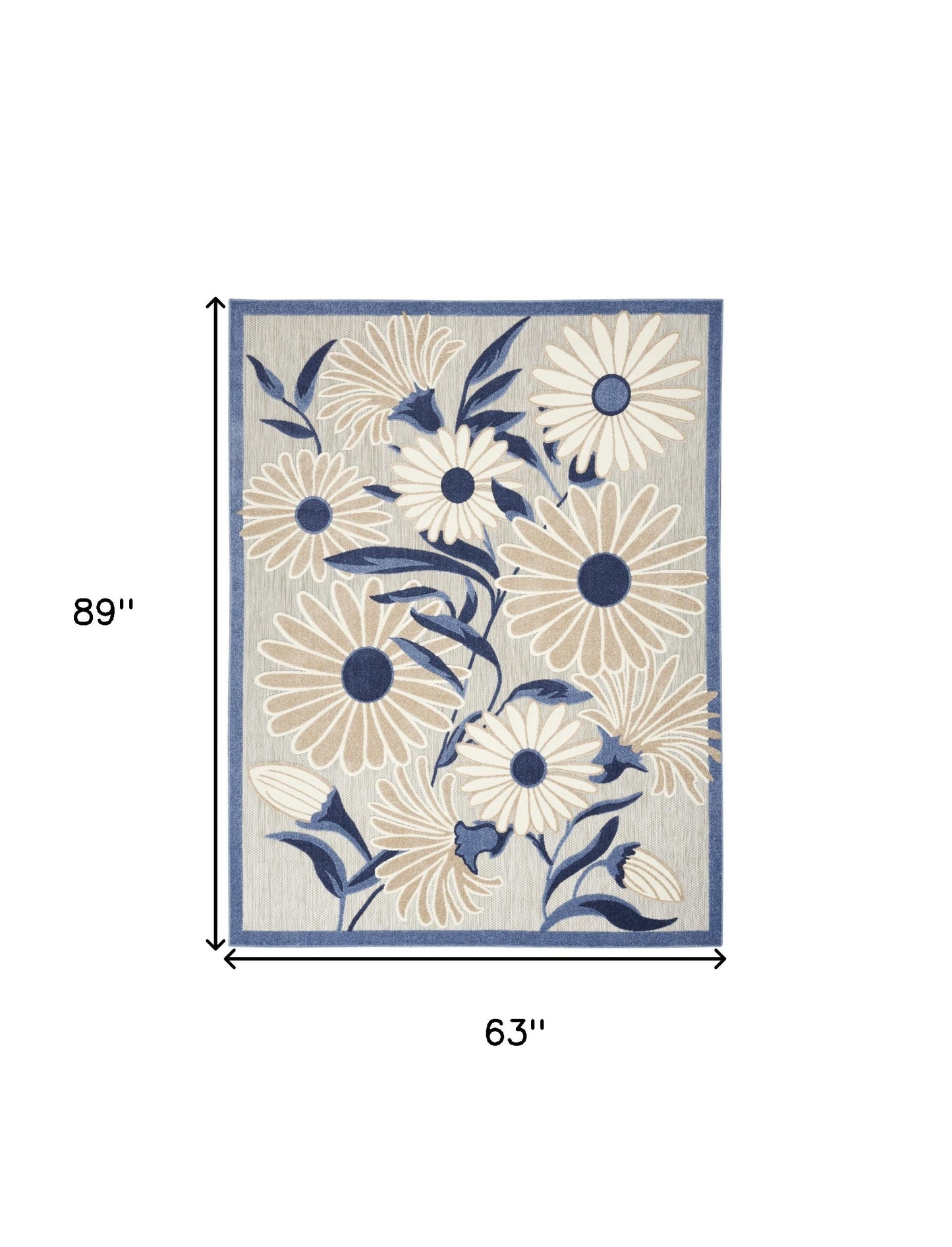 5' X 8' Blue And Grey Floral Stain Resistant Non Skid Area Rug