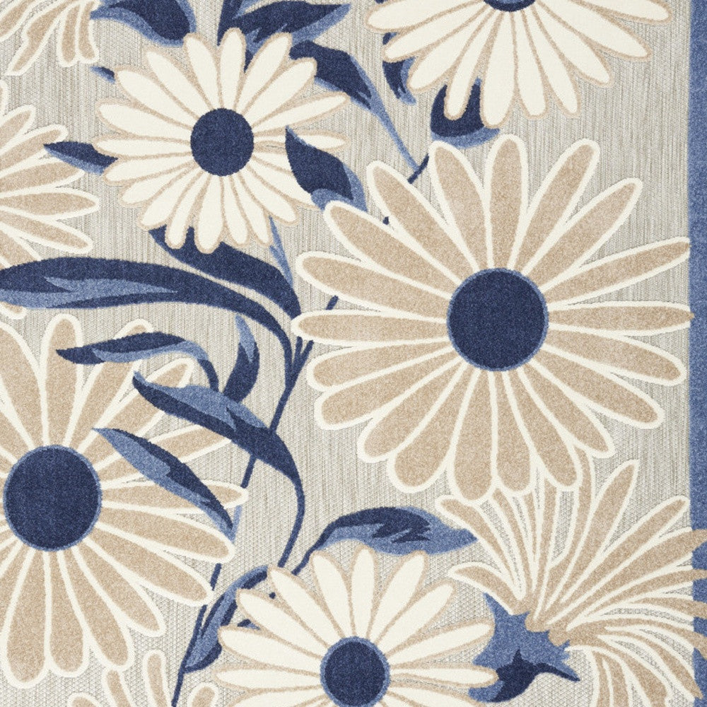 5' X 8' Blue And Grey Floral Stain Resistant Non Skid Area Rug