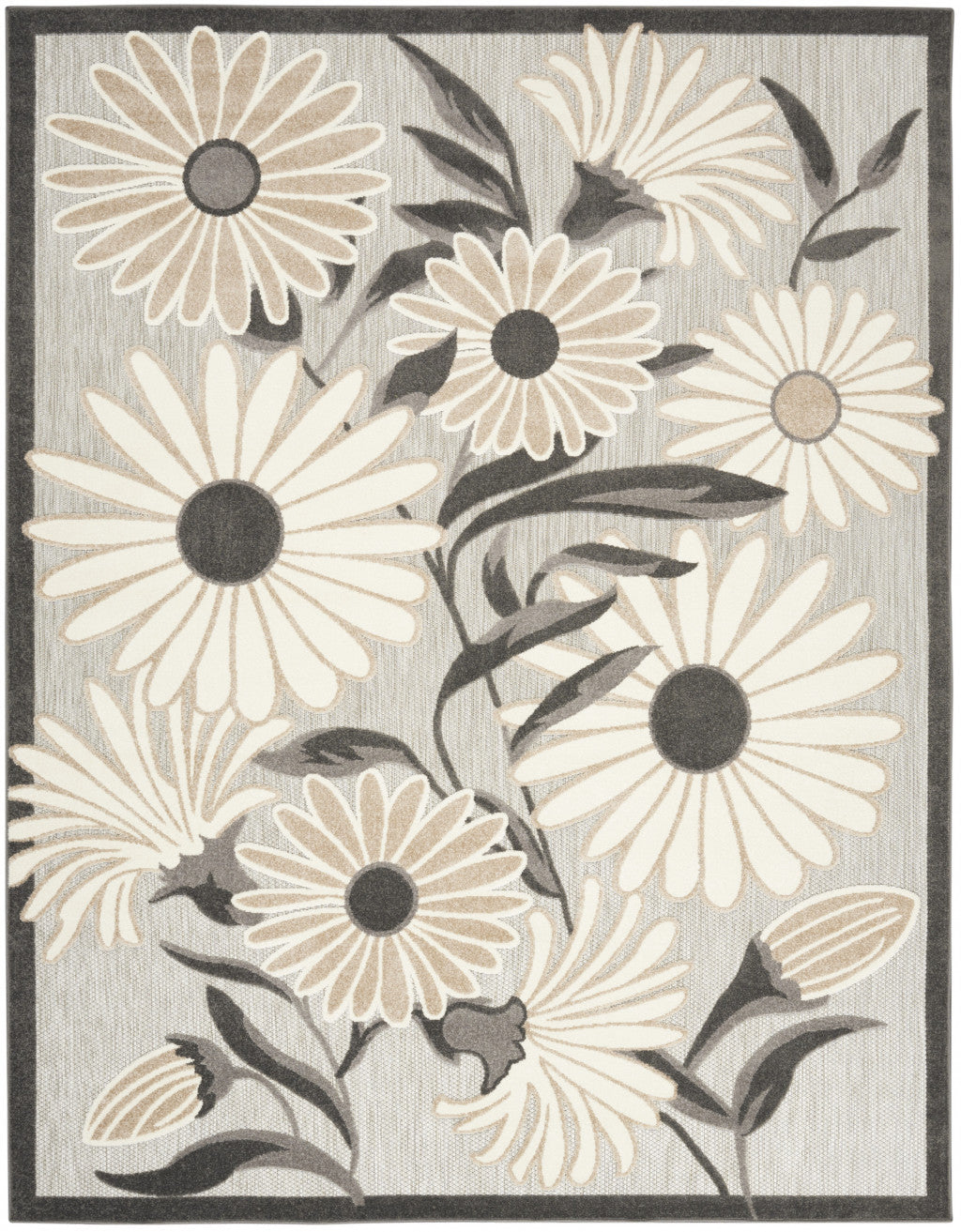 7' X 10' Beige Floral Stain Resistant Non Skid Area Rug