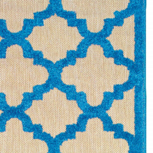 2' X 8' Blue and Beige Geometric Stain Resistant Indoor Outdoor Area Rug