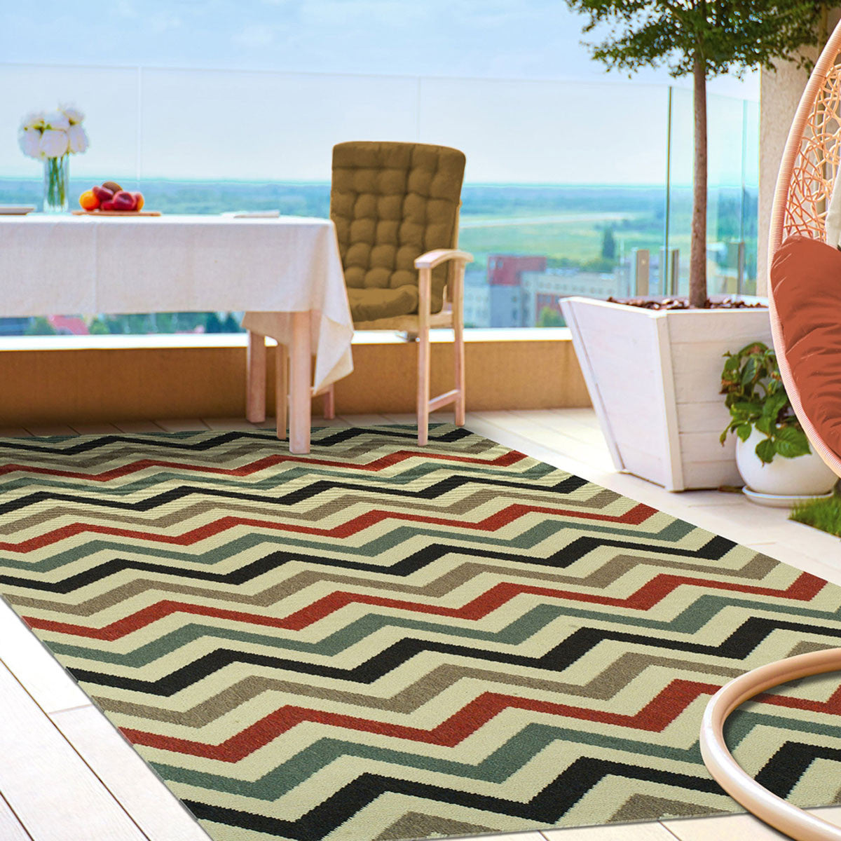 5' X 8' Stone Chevron Stain Resistant Indoor Outdoor Area Rug