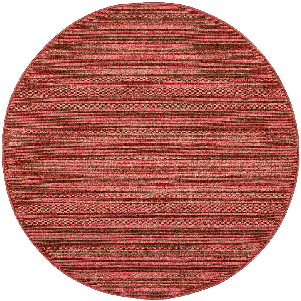 8' x 8' Red Round Stain Resistant Indoor Outdoor Area Rug