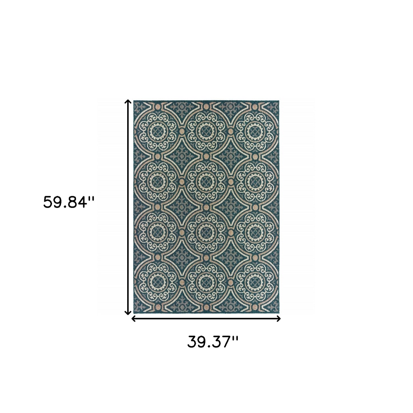 3' X 5' Blue and Gray Geometric Stain Resistant Indoor Outdoor Area Rug