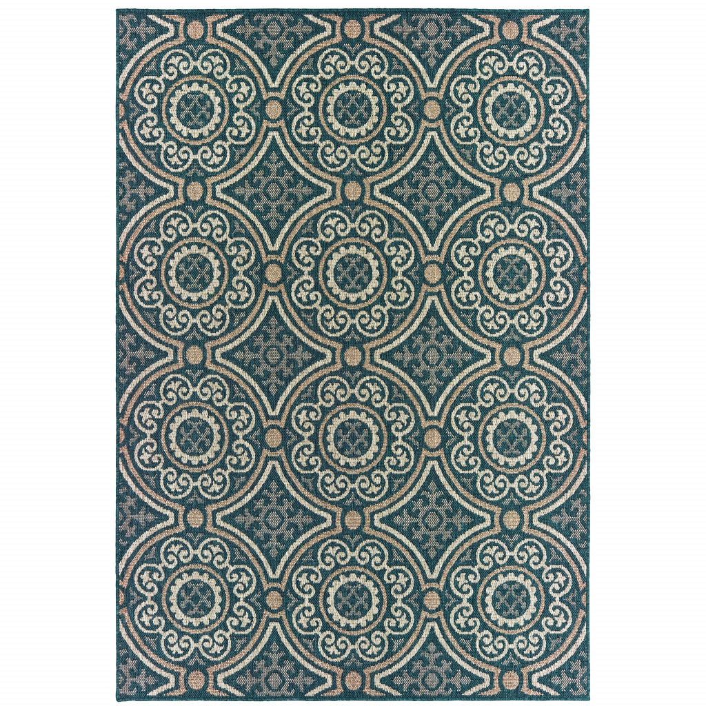 3' X 5' Blue and Gray Geometric Stain Resistant Indoor Outdoor Area Rug