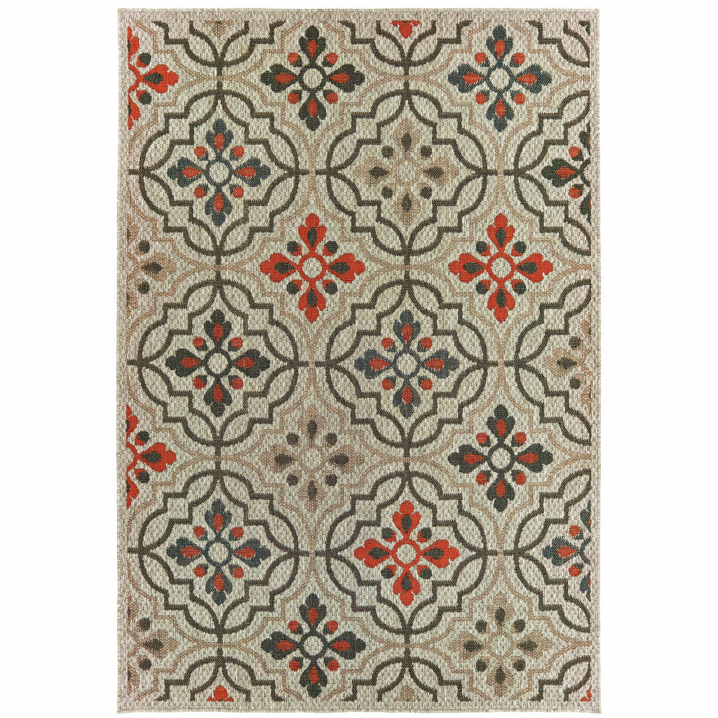 3' X 5' Gray Geometric Stain Resistant Indoor Outdoor Area Rug